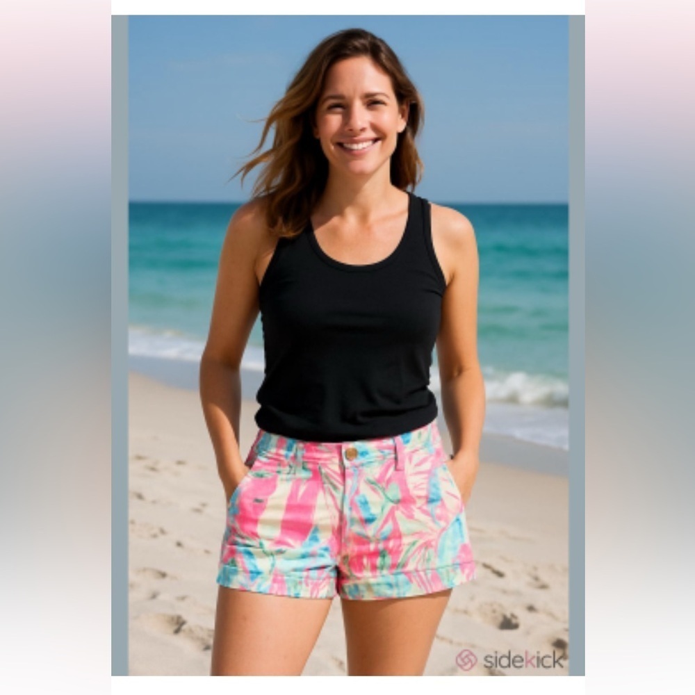 Lilly Pulitzer Pink and Blue Cotton Callahan White Shorts Women Size 12